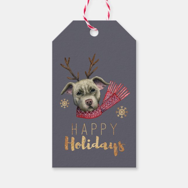 Funny Christmas Reindeer Pit Bull Dog | Weihnachte Geschenkanhänger (Vorderseite)