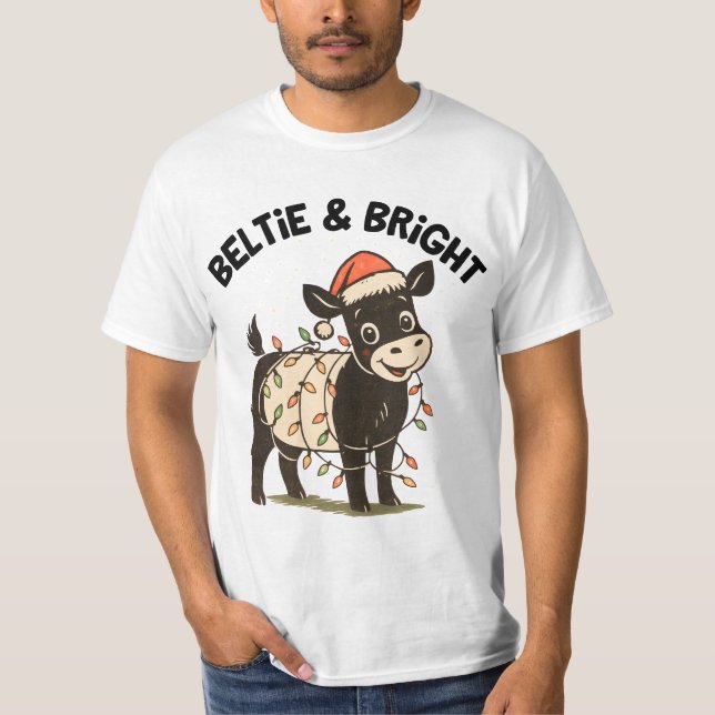 Funny Christmas Retro Belted Galloway Beltie T-Shirt (Vorderseite)