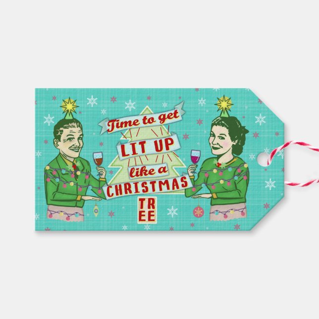 Funny Christmas Retro Drink Spaß Couple Lit Up Geschenkanhänger (Vorderseite (Horizontal))