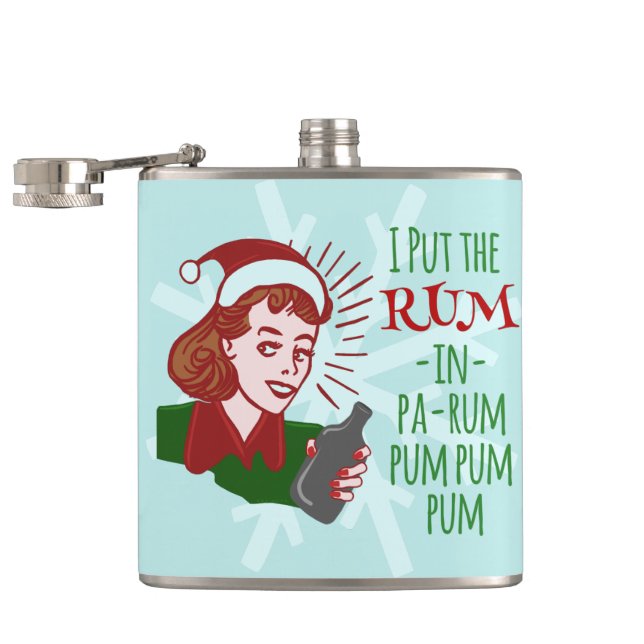 Funny Christmas Retro Rum Drinking Woman Holiday Flachmann (Geöffnet)