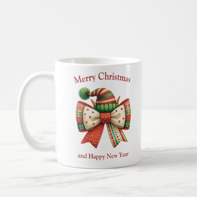 Funny Christmas rustikaler Bogen mit Elfenschuhen Kaffeetasse (Links)