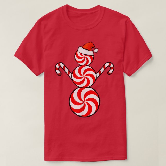 Funny Christmas s Peppermint Candy Snowman  T-Shirt (Design vorne)