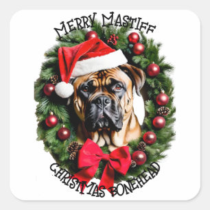 Funny Christmas Santa Bull Mastiff Custom Personal Quadratischer Aufkleber