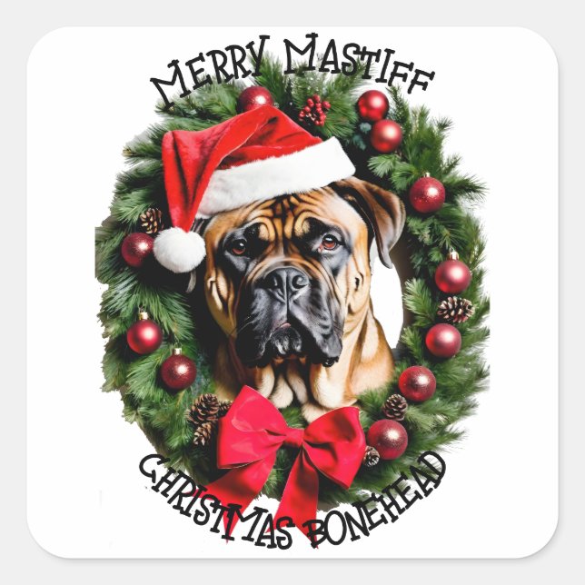 Funny Christmas Santa Bull Mastiff Custom Personal Quadratischer Aufkleber (Vorderseite)