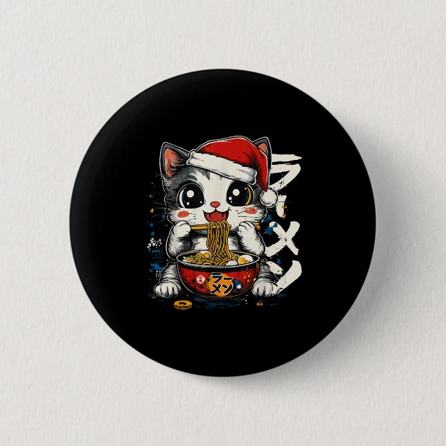 Funny Christmas Santa Cat Ramen Japanese Kawaii An Button (Vorderseite)