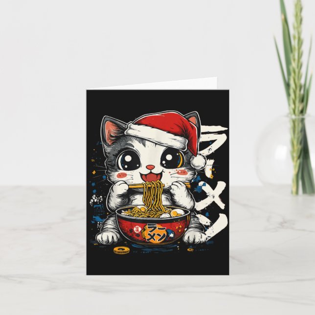 Funny Christmas Santa Cat Ramen Japanese Kawaii An Karte (Vorderseite)
