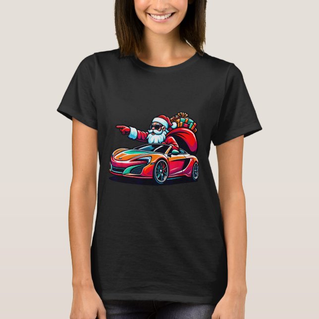 Funny Christmas Santa Claus Driving Srt Car Xmas P T-Shirt (Vorderseite)