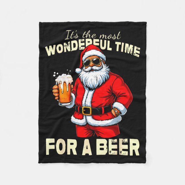 Funny Christmas Santa Drinking Beer Wonderful Time Fleecedecke (Vorderseite)