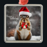 Funny Christmas Santa Eichhörnchen mit Gegenwart Ornament Aus Metall<br><div class="desc">Weihnachtstreuer</div>