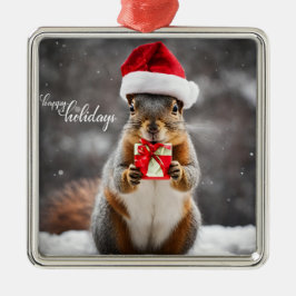 Funny Christmas Santa Eichhörnchen mit Gegenwart Ornament Aus Metall