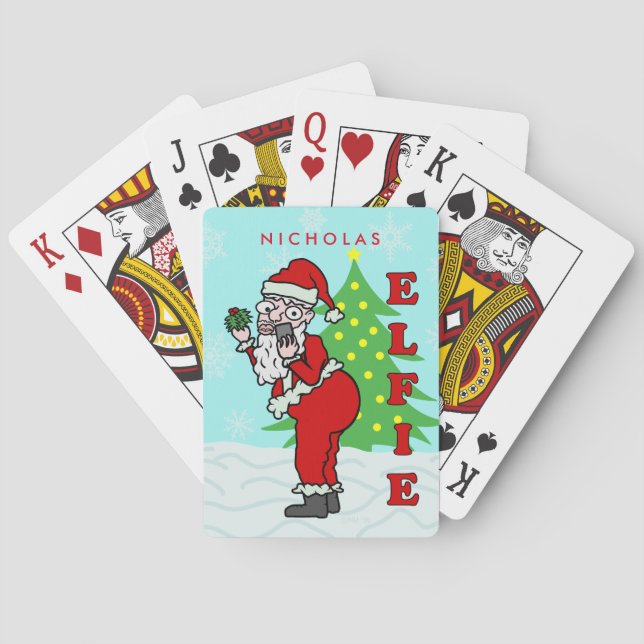 Funny Christmas Santa Elfie Personalisiert Spielkarten (Rückseite)