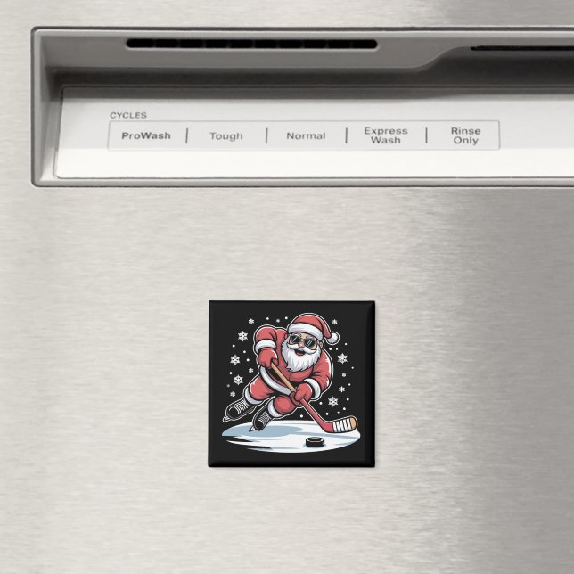 Funny Christmas Santa Playing Ice Hockey Xmas  Magnet (In Situ (Geschirrspüler))