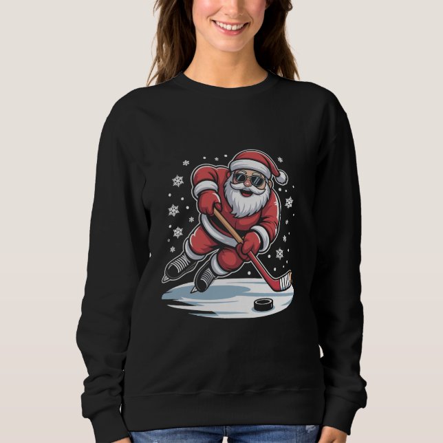 Funny Christmas Santa Playing Ice Hockey Xmas  Sweatshirt (Vorderseite)