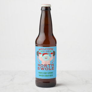 Funny Christmas Santa Swole Weightlifter Homebrew Bierflaschenetikett