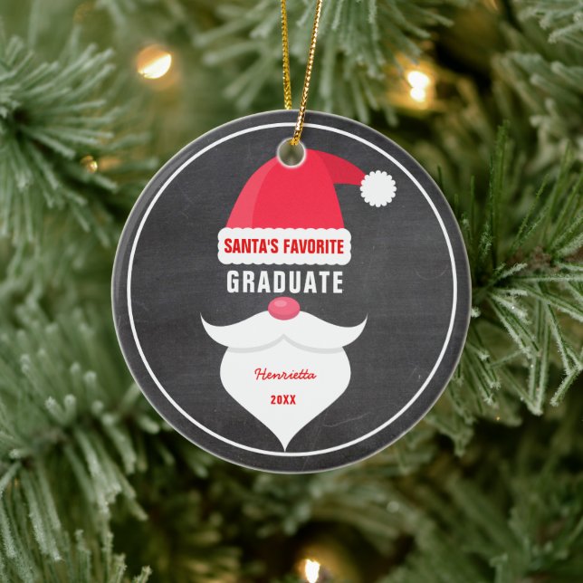 Funny Christmas Santa's Favorite Graduate Photo Keramik Ornament (Baum)