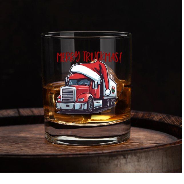 Funny Christmas Semi Transport Truckmas Whiskyglas (Funny Truck Driver Christmas Whiskey Glass Merry Truckmas)