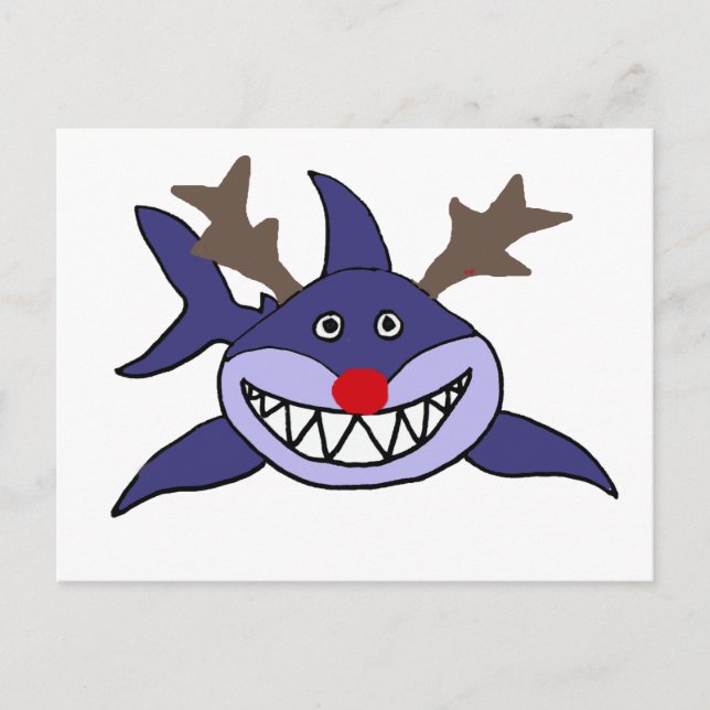 Funny Christmas Shark Reindeer Feiertagspostkarte (Vorderseite)