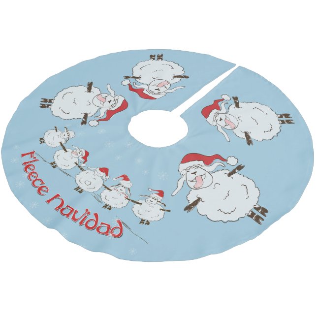 FUNNY Christmas Sheep Fleece Navidad Polyester Weihnachtsbaumdecke (Schrägansicht)