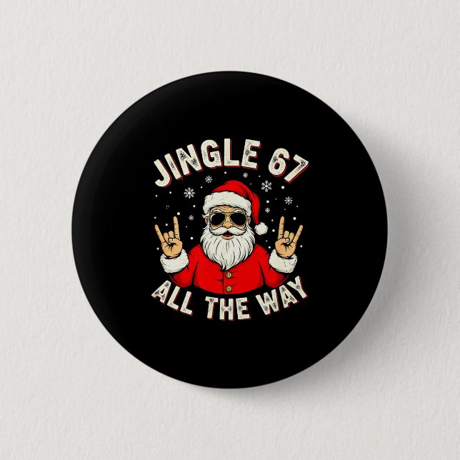 Funny Christmas Six Seven Santa Rock N' Roll Hands Button (Vorderseite)