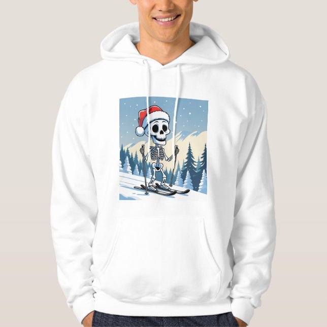 Funny Christmas Skeleton on Skis  Hoodie (Vorderseite)