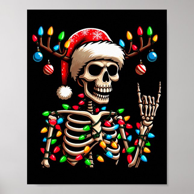 Funny Christmas Skeleton Santa Hat Xmas Vibes For  Poster (Vorne)