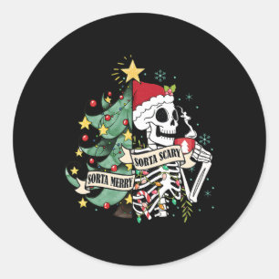 Funny Christmas Skeletto Sorta Merry Sorta Beängst Runder Aufkleber