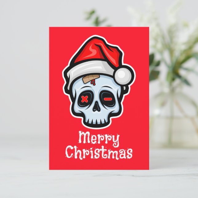 Funny Christmas Skull, Frohe Weihnachten Begleitkarte (Stehend Vorderseite)