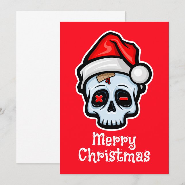 Funny Christmas Skull, Frohe Weihnachten Einladung (Vorne/Hinten)