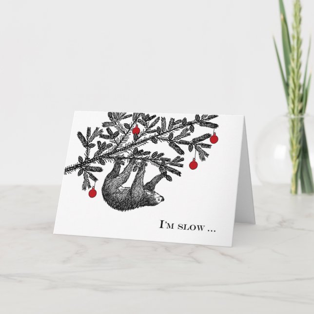 Funny Christmas Sloth, Merry Slothmas Feiertagskarte (Vorderseite)