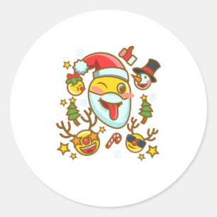 Funny Christmas Smile Emoticon Weihnachtsmannmütze Runder Aufkleber