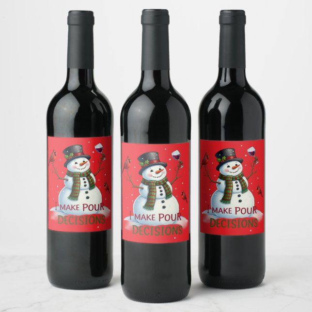 Funny Christmas Snowman pur Entscheidungen Weinetikett (Flaschen)