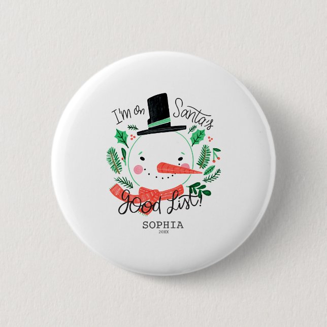 Funny Christmas Snowman Santas Good List  Button (Vorderseite)