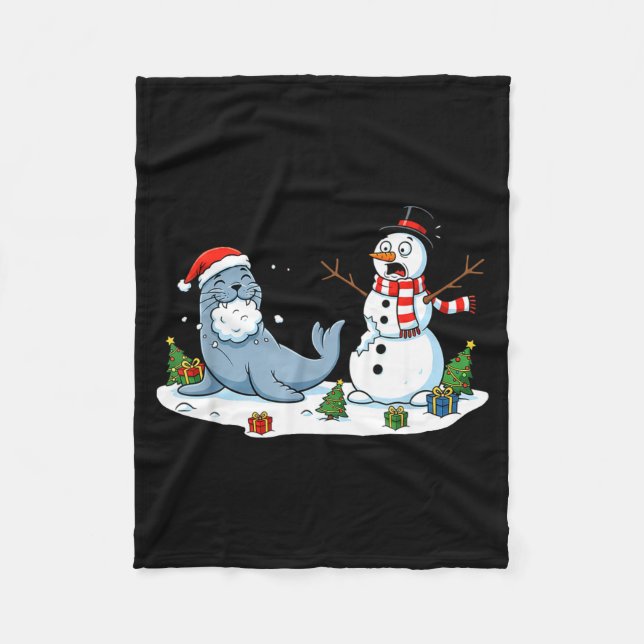 Funny Christmas Snowman Sea Lion Xmas Mens Womens  Fleecedecke (Vorderseite)