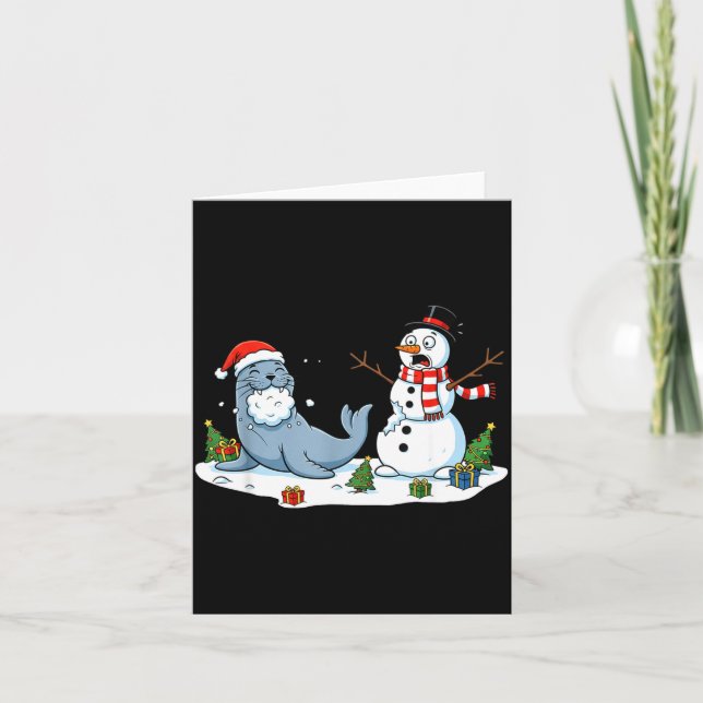 Funny Christmas Snowman Sea Lion Xmas Mens Womens  Karte (Vorderseite)