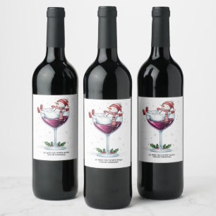 Funny Christmas Snowman sieht dich beim Trinken vo Weinetikett
