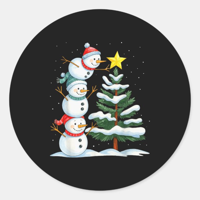 Funny Christmas Snowman Topper Tree Holiday Family Runder Aufkleber (Vorderseite)