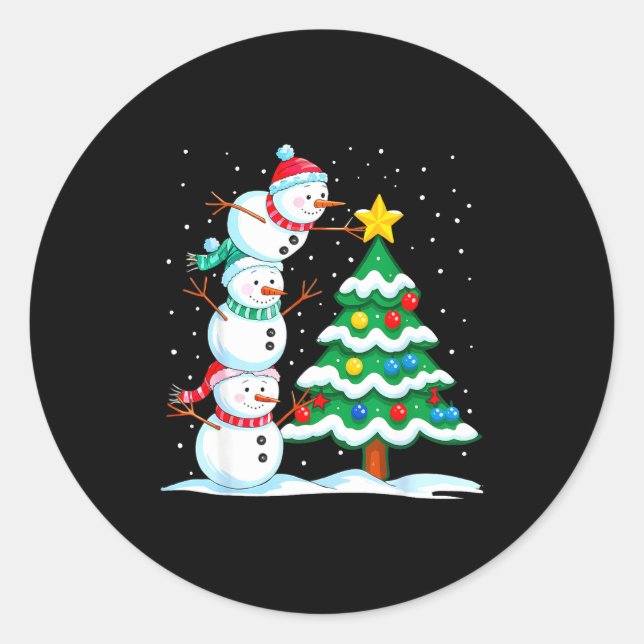 Funny Christmas Snowman Topper Tree Holiday Family Runder Aufkleber (Vorderseite)