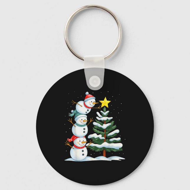 Funny Christmas Snowman Topper Tree Holiday Family Schlüsselanhänger (Vorderseite)