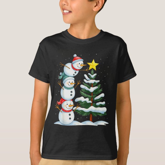 Funny Christmas Snowman Topper Tree Holiday Family T-Shirt (Vorderseite)