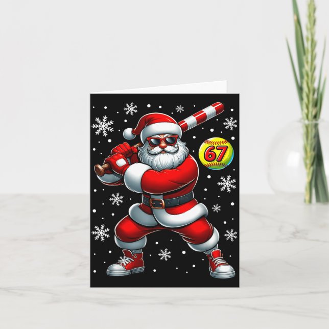 Funny Christmas Softball Cool Santa Claus 6 7 Meme Karte (Vorderseite)