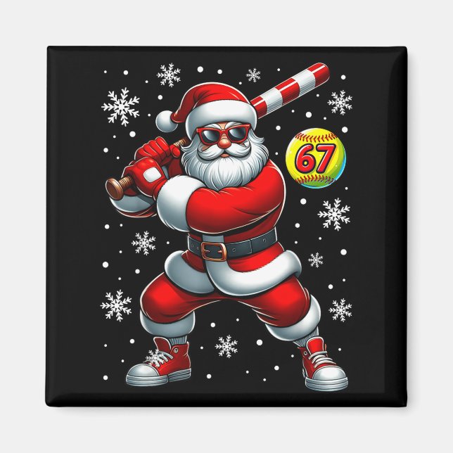 Funny Christmas Softball Cool Santa Claus 6 7 Meme Magnet (Vorne)