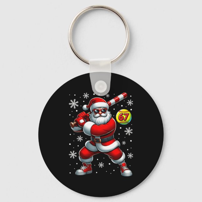 Funny Christmas Softball Cool Santa Claus 6 7 Meme Schlüsselanhänger (Vorderseite)