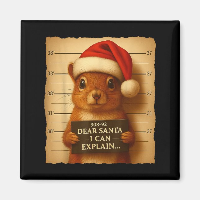 Funny Christmas Squirrel - Cute Squirrel Santa Hat Magnet (Vorne)