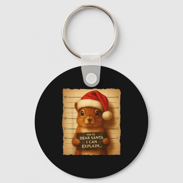 Funny Christmas Squirrel - Cute Squirrel Santa Hat Schlüsselanhänger (Vorderseite)