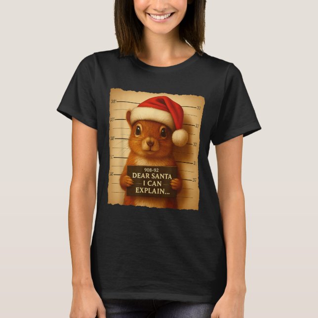 Funny Christmas Squirrel - Cute Squirrel Santa Hat T-Shirt (Vorderseite)