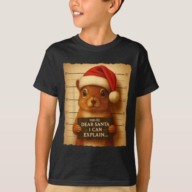 Funny Christmas Squirrel - Cute Squirrel Santa Hat T-Shirt (Vorderseite)