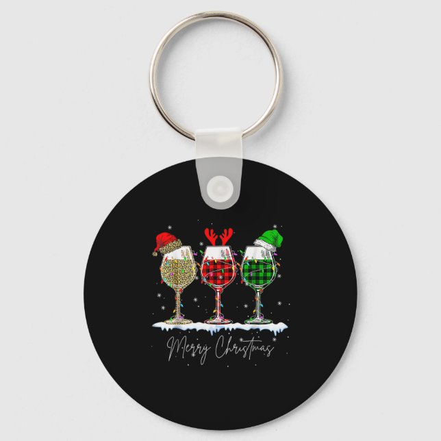 Funny Christmas Srits Gles Of Wine Xmas Holidays P Schlüsselanhänger (Vorderseite)