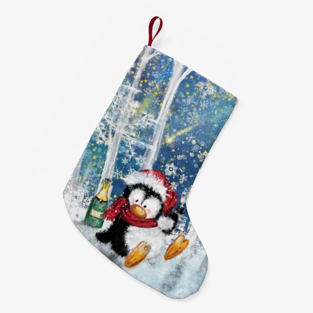 Funny Christmas Strumpf mit Happy Party Penguin Kleiner Weihnachtsstrumpf (Vorderansicht (hängend))