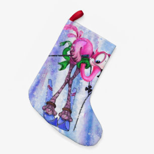 Funny Christmas Strumpf mit Pink Flamingo Skier Kleiner Weihnachtsstrumpf