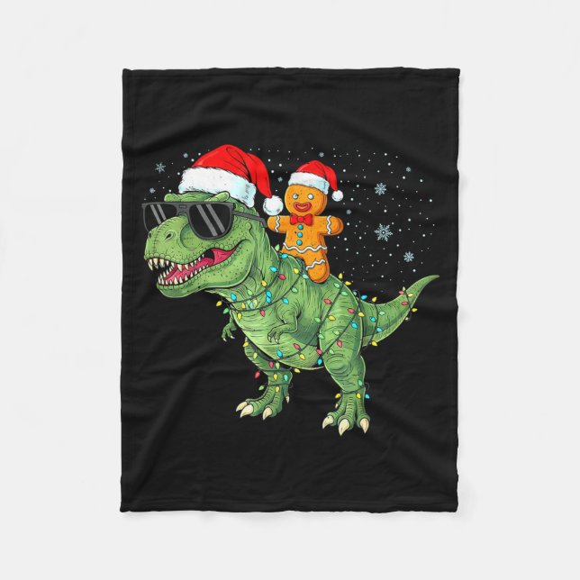 Funny Christmas T Rex Dinosaur Gingerbread Lights  Fleecedecke (Vorderseite)
